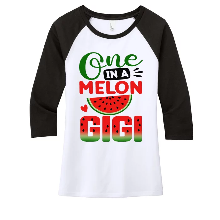 One In A Melon Gigi Family Matching Watermelon Summer Vibes Women's Tri-Blend 3/4-Sleeve Raglan Shirt