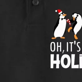 Oh It’s A Jolly a Holidays Christmas Penguin Santa Hat Dry Zone Grid Performance Polo