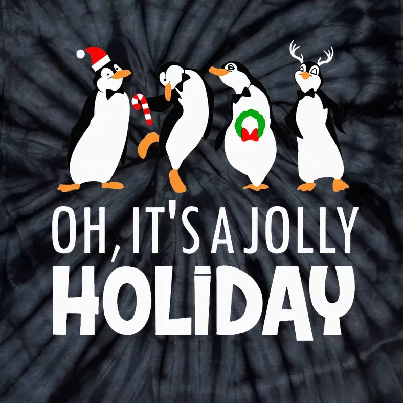 Oh It’s A Jolly a Holidays Christmas Penguin Santa Hat Tie-Dye T-Shirt