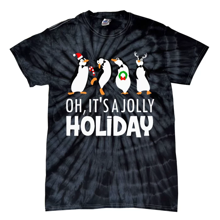 Oh It’s A Jolly a Holidays Christmas Penguin Santa Hat Tie-Dye T-Shirt