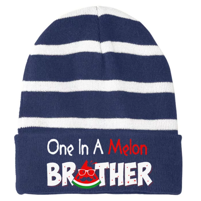 One In A Melon Brother Fathers Day Pun Watermelon Striped Beanie with Solid Band