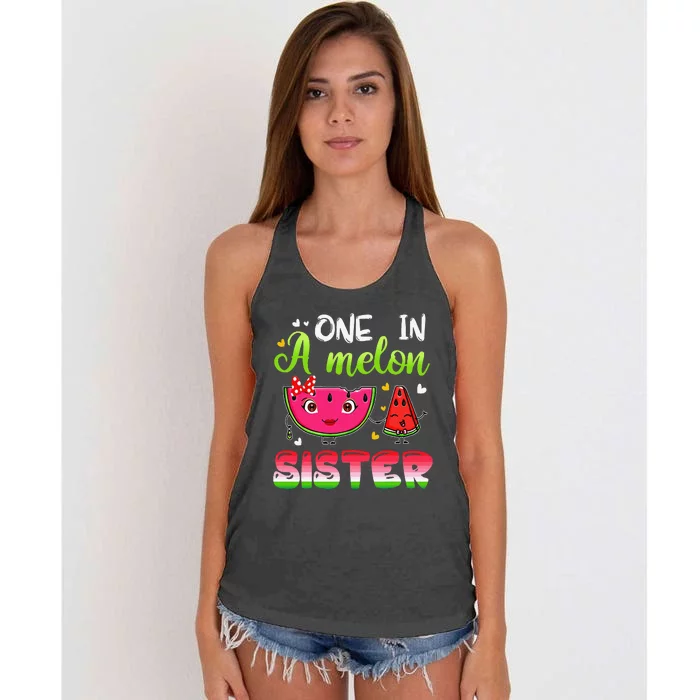 One In A Melon Sister Funny Watermelon Women's Knotted Racerback Tank