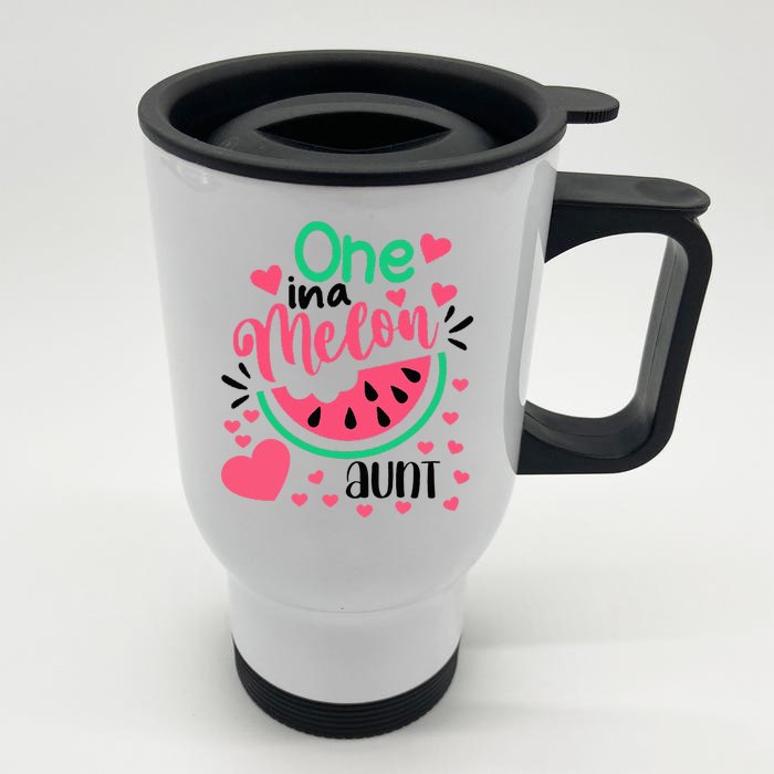 One In A Melon Aunt Funny Watermelon Birthday Matching Group Front & Back Stainless Steel Travel Mug