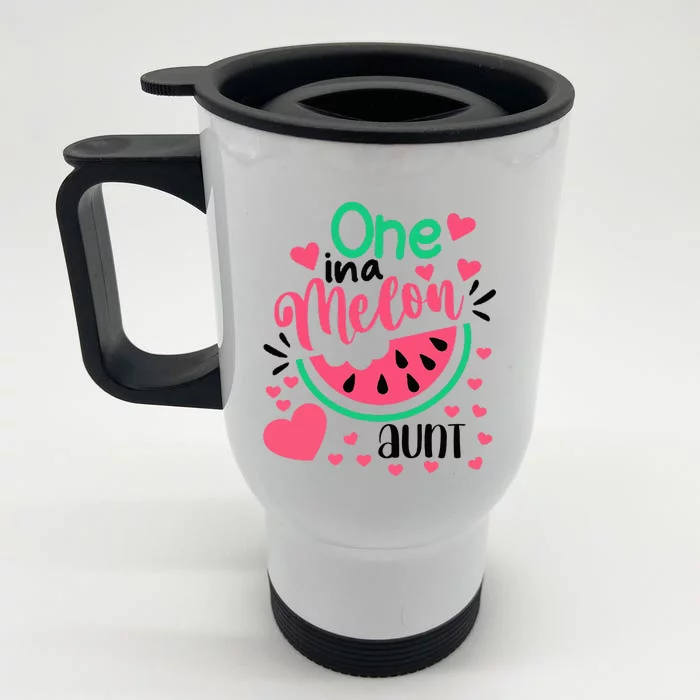 One In A Melon Aunt Funny Watermelon Birthday Matching Group Front & Back Stainless Steel Travel Mug