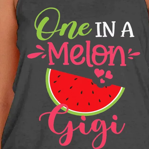 One In A Melon Gigi Watermelon Family Birthday Party Women's Knotted Racerback Tank