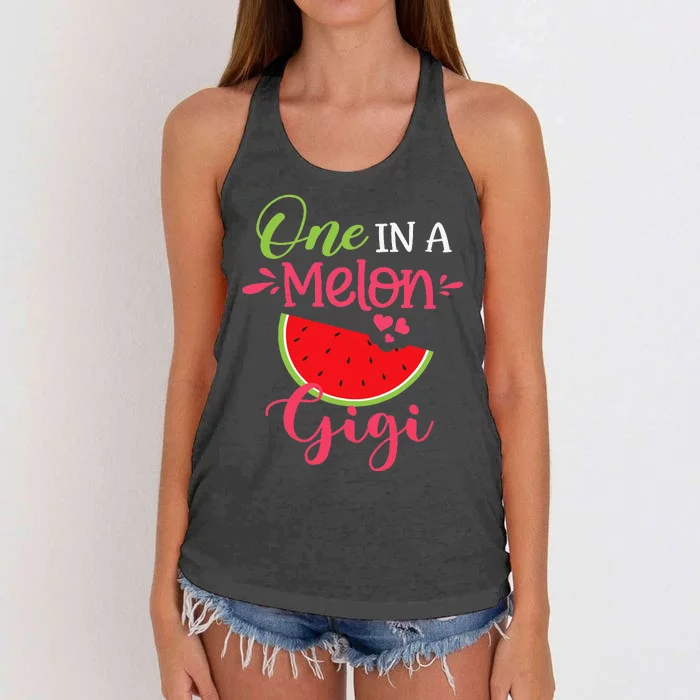 One In A Melon Gigi Watermelon Family Birthday Party Women's Knotted Racerback Tank