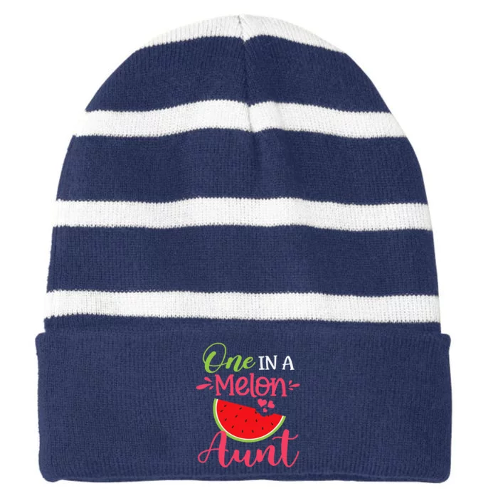 One In A Melon Aunt Watermelon Family Birthday Party Striped Beanie with Solid Band