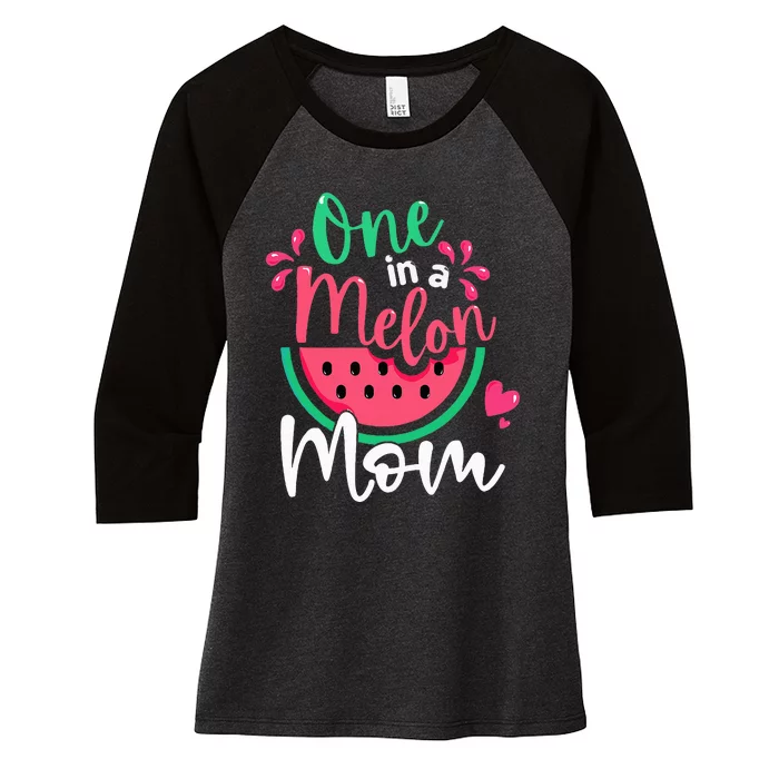 One In A Melon Mom Birthday Matching Watermelon Family Women's Tri-Blend 3/4-Sleeve Raglan Shirt