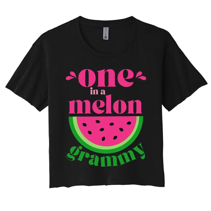 One In A Melon Grammy Watermelon Party Family Matching Women's Crop Top Tee