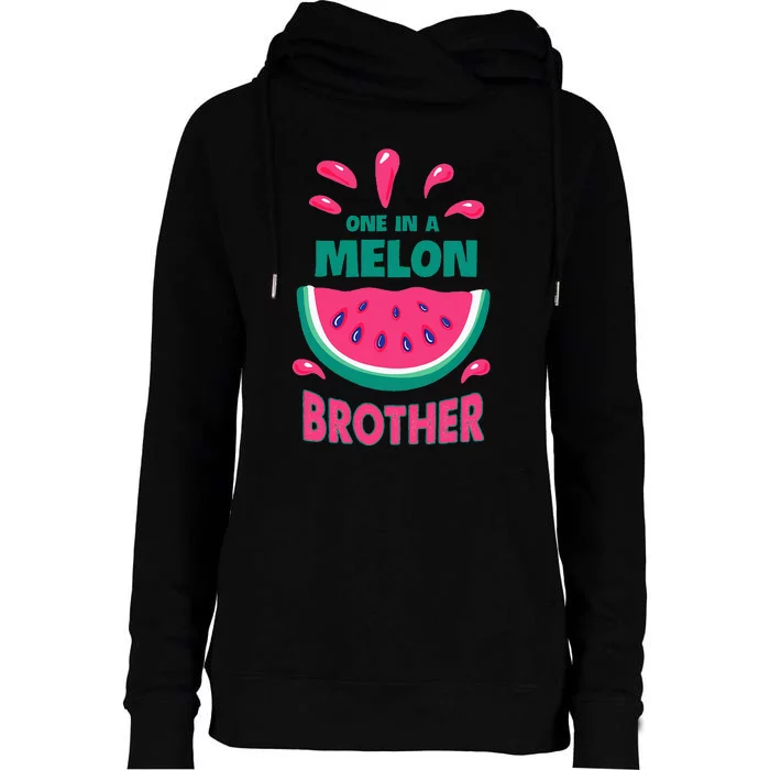 One In A Melon Brother Watermelon Funny Family Matching Womens Funnel Neck Pullover Hood