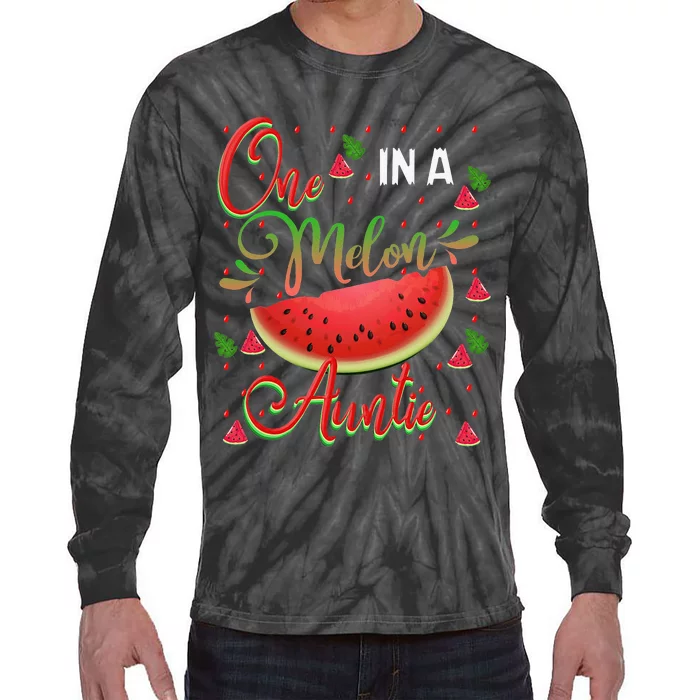 One In A Melon Auntie Watermelon Birthday Family Matching Tie-Dye Long Sleeve Shirt