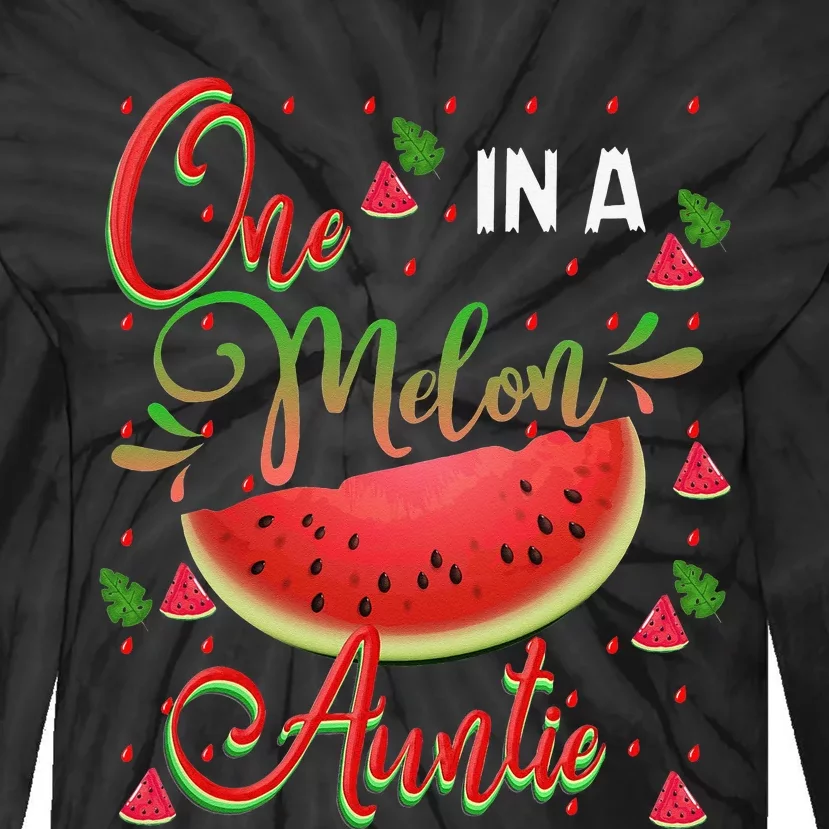 One In A Melon Auntie Watermelon Birthday Family Matching Tie-Dye Long Sleeve Shirt