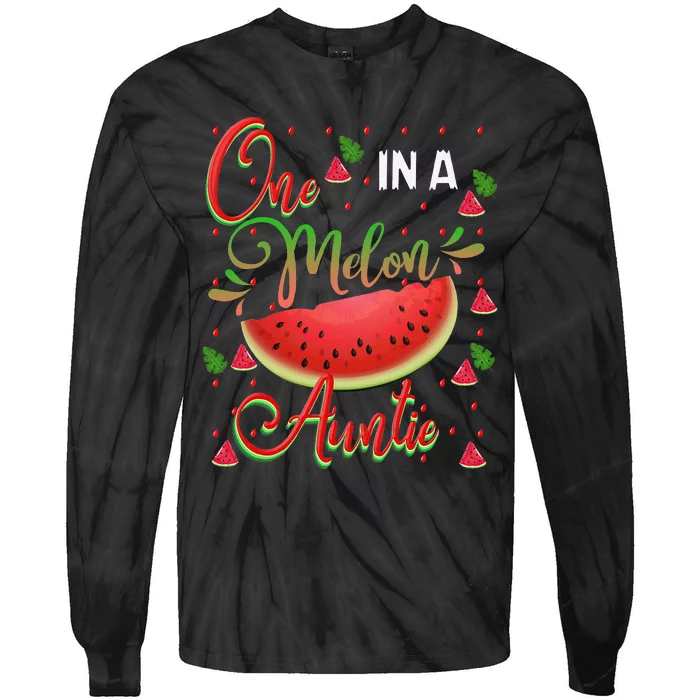 One In A Melon Auntie Watermelon Birthday Family Matching Tie-Dye Long Sleeve Shirt