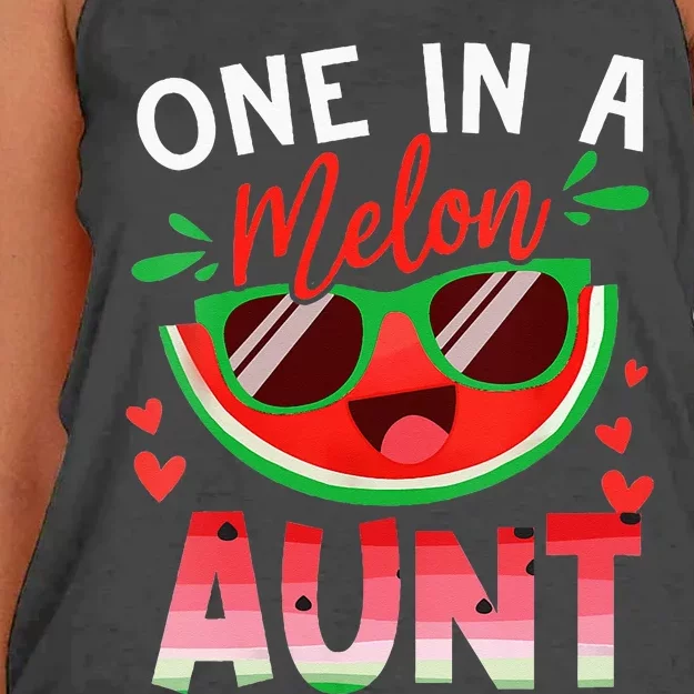 One In A Melon Aunt Watermelon Family Matching Women's Knotted Racerback Tank