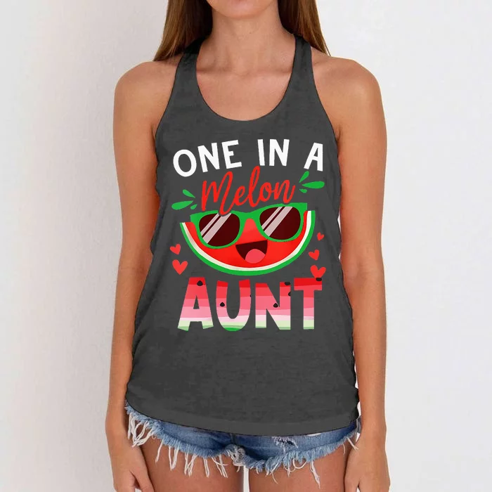 One In A Melon Aunt Watermelon Family Matching Women's Knotted Racerback Tank