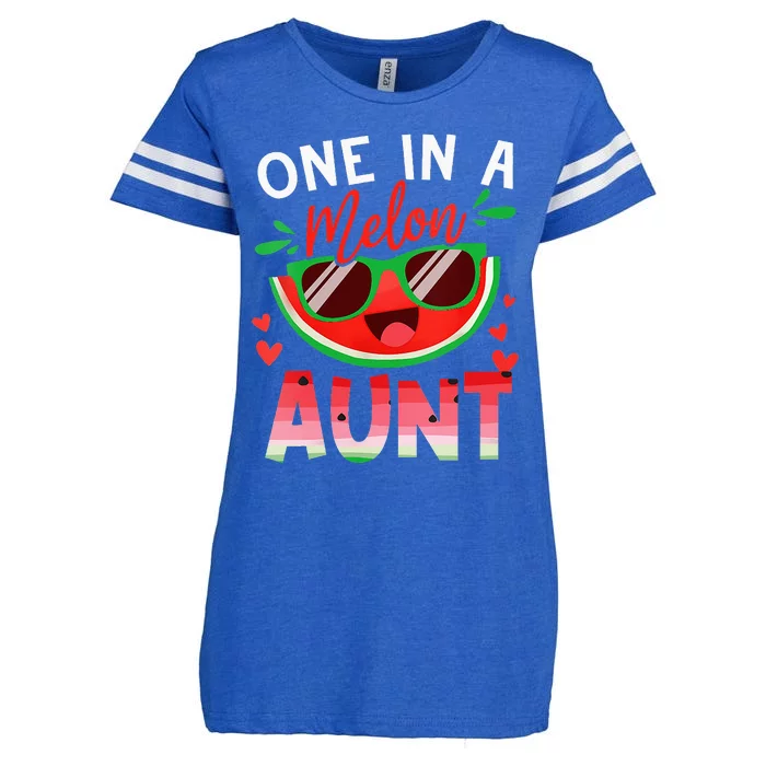 One In A Melon Aunt Watermelon Family Matching Enza Ladies Jersey Football T-Shirt