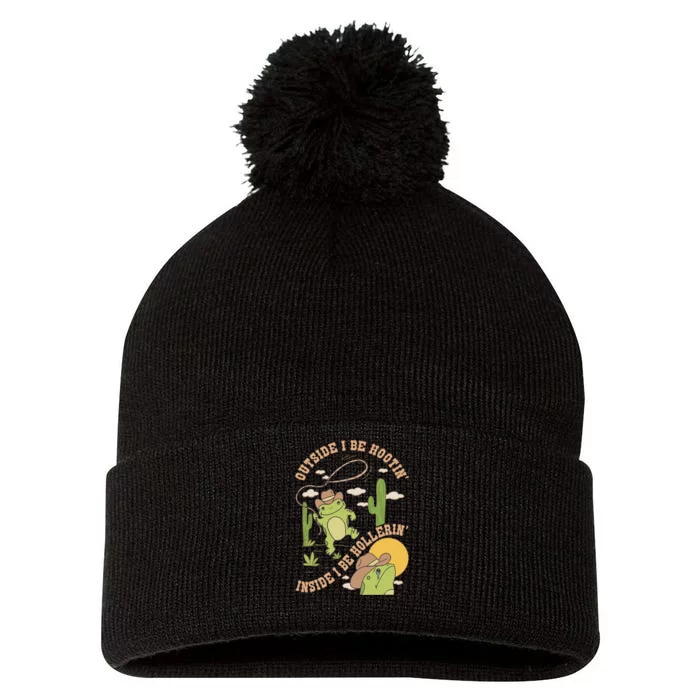 Outside I Be Hootin Inside I Be Hollerin Pom Pom 12in Knit Beanie