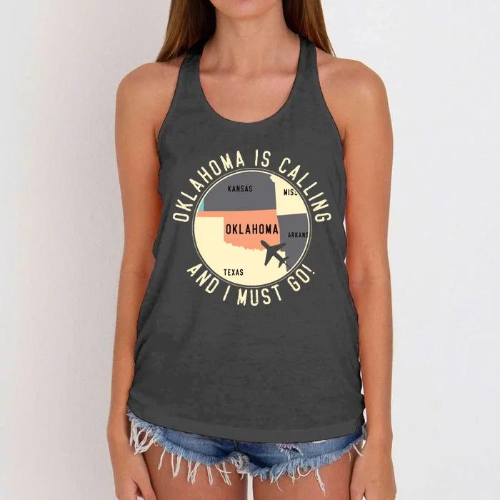 Oklahoma Is Calling And I Must Go Oklahoma Funny Women's Knotted Racerback Tank