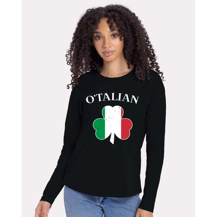 O Italian Clover St Patrick's Day Womens Cotton Relaxed Long Sleeve T-Shirt