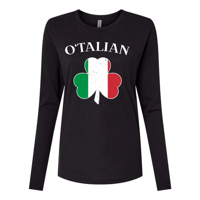 O Italian Clover St Patrick's Day Womens Cotton Relaxed Long Sleeve T-Shirt