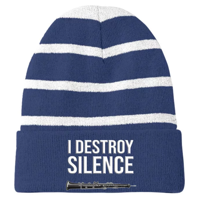 OBOE - I destroy silence, Funny oboist gift, Funny Oboe Striped Beanie with Solid Band