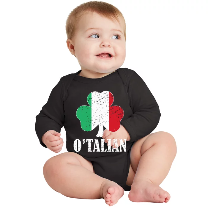 Otalian Italian Funny St Patricks Day Italia Shamrock Flag Baby Long Sleeve Bodysuit