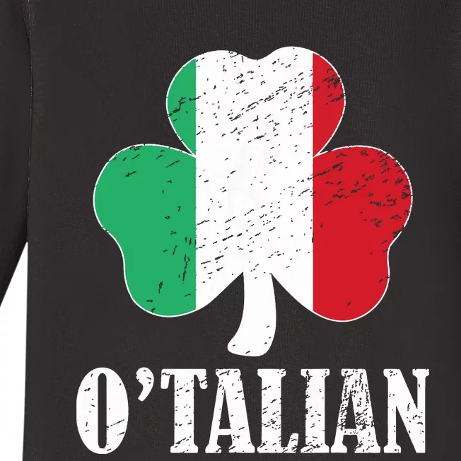 Otalian Italian Funny St Patricks Day Italia Shamrock Flag Baby Long Sleeve Bodysuit