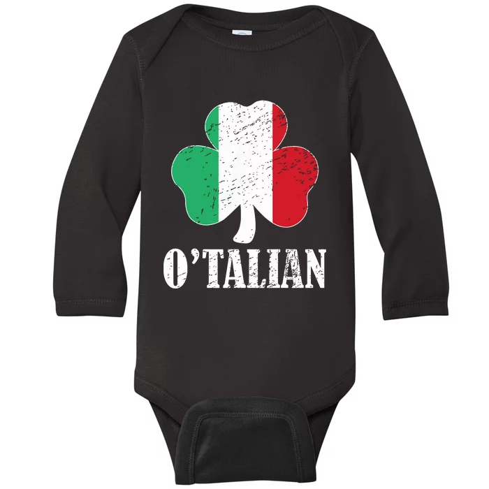 Otalian Italian Funny St Patricks Day Italia Shamrock Flag Baby Long Sleeve Bodysuit