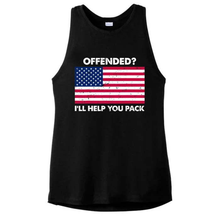 Offended? I'll Help You Pack Patriotic USA Flag Ladies Tri-Blend Wicking Tank