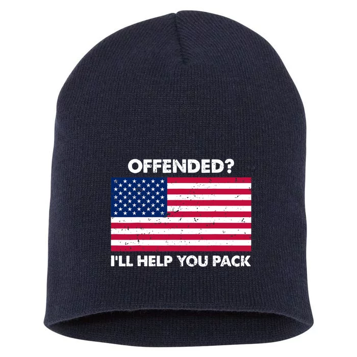 Offended? I'll Help You Pack Patriotic USA Flag Short Acrylic Beanie