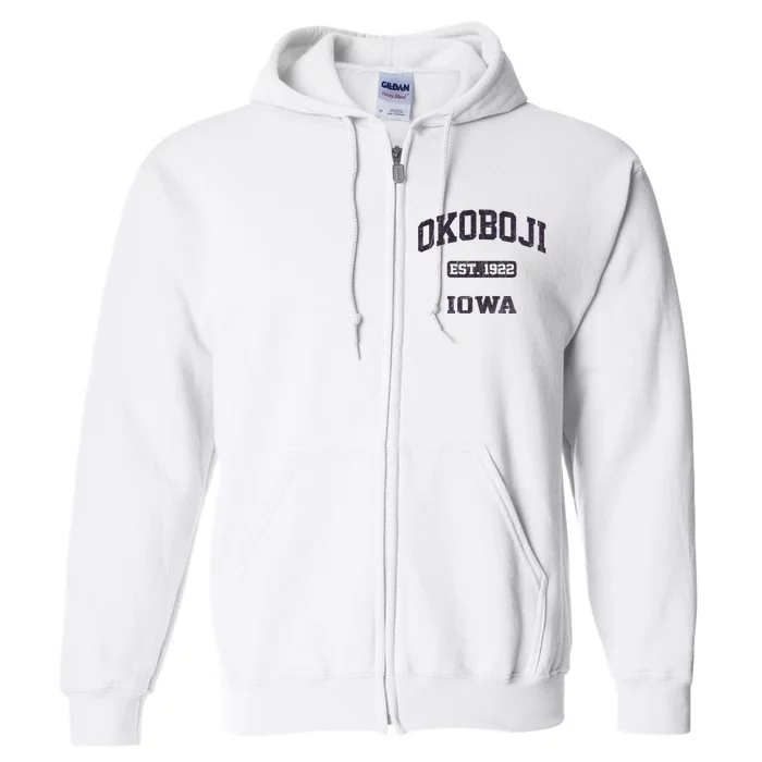 Okoboji Iowa IA vintage State Athletic style Full Zip Hoodie