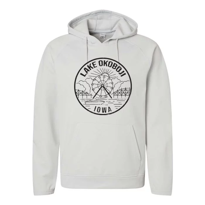 Okoboji Iowa Ia Vintage Okoboji Gifts Iowa Okoboji Lakes Performance Fleece Hoodie