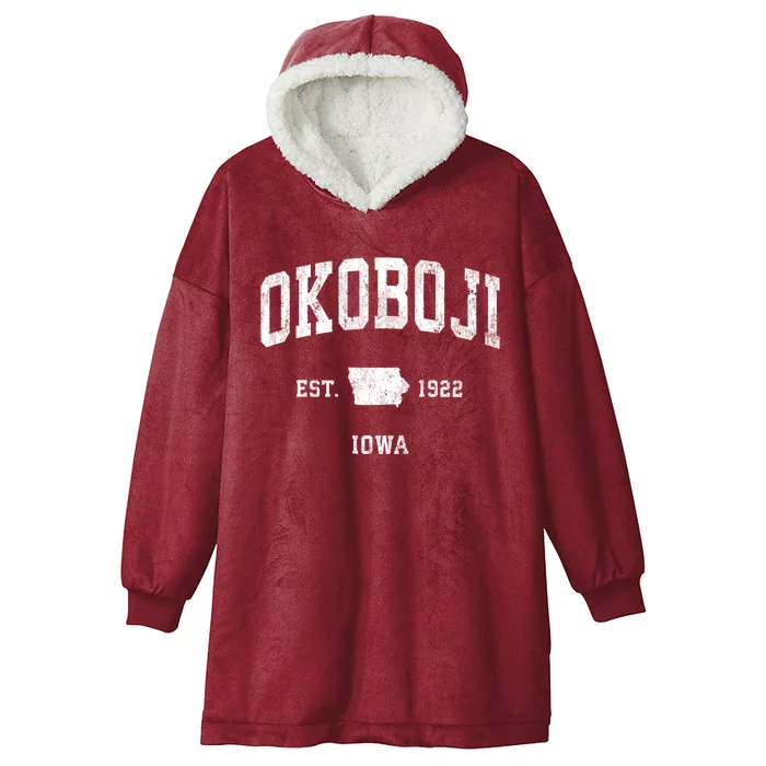 Okoboji Iowa Ia Vintage Athletic Hooded Wearable Blanket