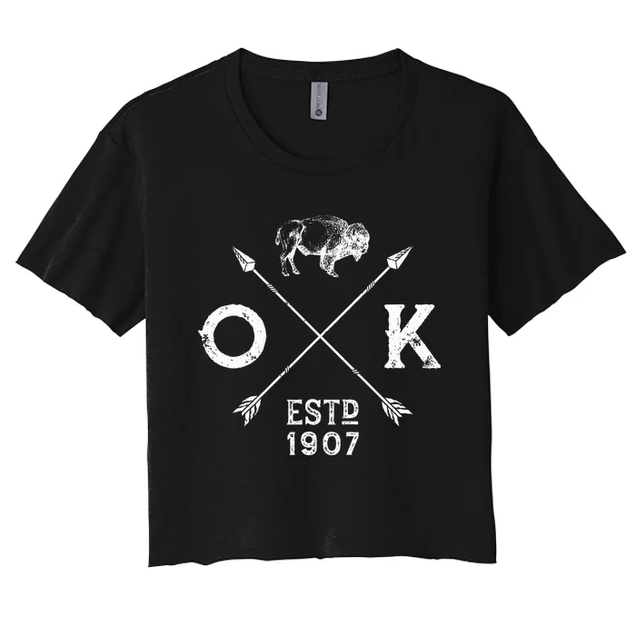 Oklahoma I Love State Arrow Bison Buffalo Women's Crop Top Tee