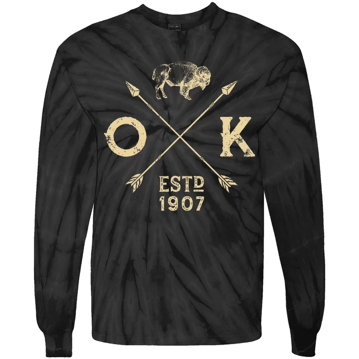 Oklahoma I Love State Arrow Bison Buffalo Tie-Dye Long Sleeve Shirt