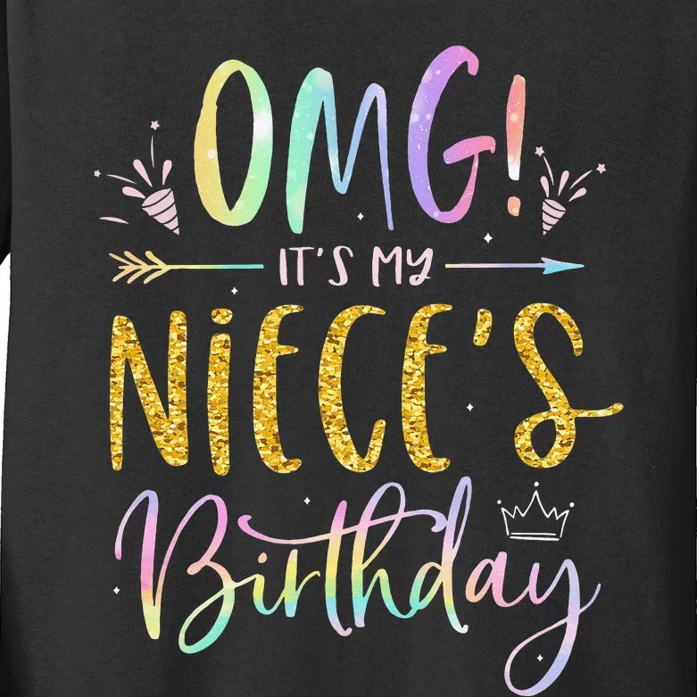 OMG It's My Niece's Birthday Happy BDay Uncle Aunt Tie Dye Kids Long Sleeve Shirt