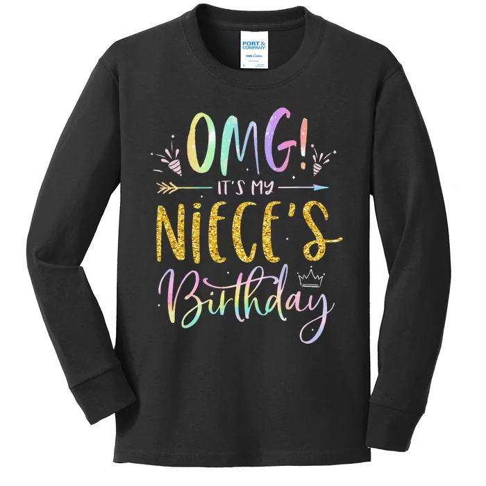 OMG It's My Niece's Birthday Happy BDay Uncle Aunt Tie Dye Kids Long Sleeve Shirt