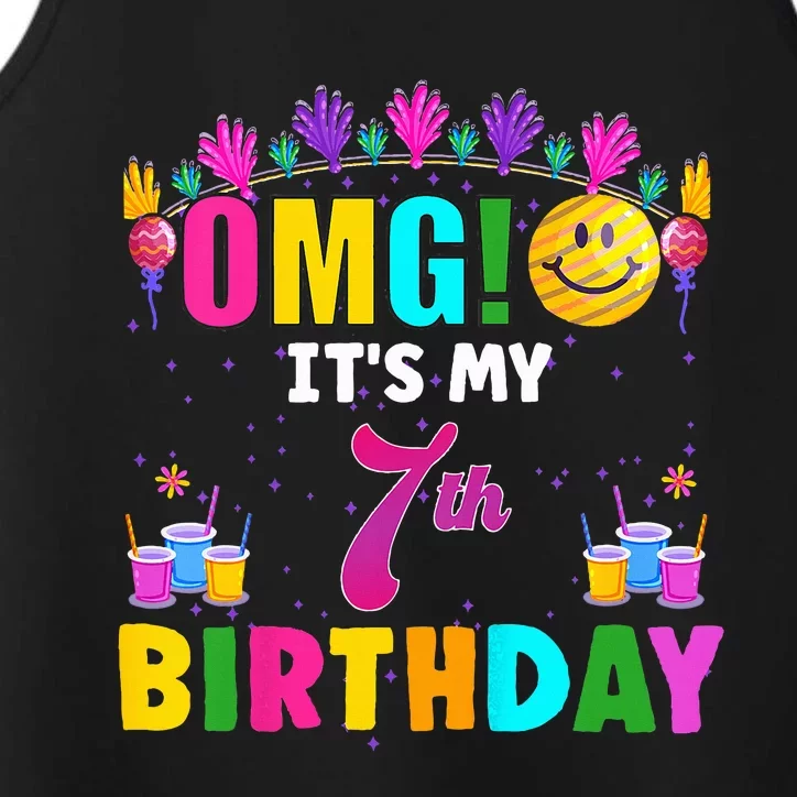 OMG Its My 7th Birthday Cute 7 Year Old Birthday Party Performance Tank