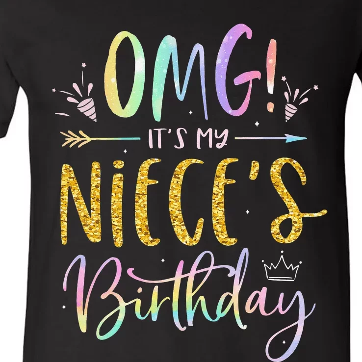 OMG It's My Niece's Birthday Happy BDay Uncle Aunt Tie Dye V-Neck T-Shirt