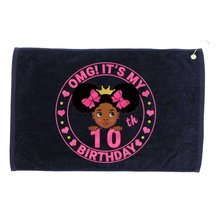 Omg It's My 10th Birthday Black 10 Years Old Bday Gift Grommeted Golf Towel