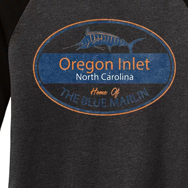 Oregon Inlet North Carolina Home Of The Blue Marlin Women's Tri-Blend 3/4-Sleeve Raglan Shirt