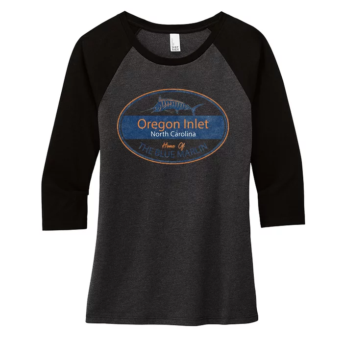 Oregon Inlet North Carolina Home Of The Blue Marlin Women's Tri-Blend 3/4-Sleeve Raglan Shirt