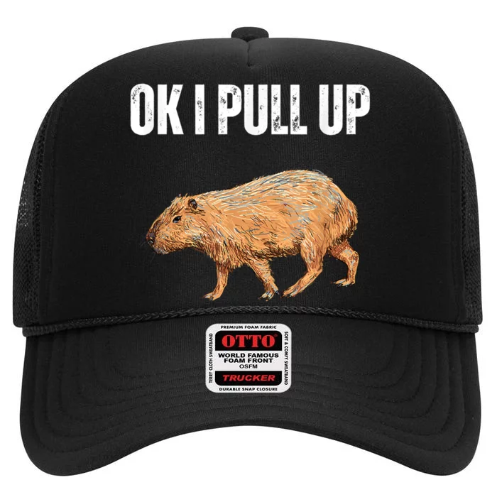 Ok I Pull Up Capybara Shirt Funny Capybara Meme Ok I Pull Up High Crown Mesh Trucker Hat