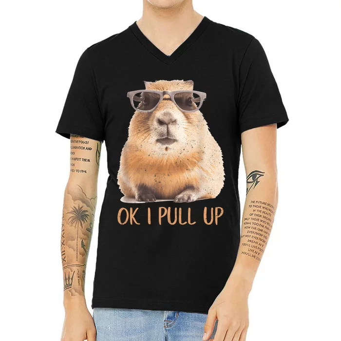 Ok I Pull Up Capybara V-Neck T-Shirt