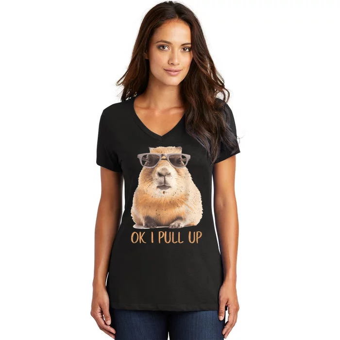 Ok I Pull Up Capybara Women's V-Neck T-Shirt