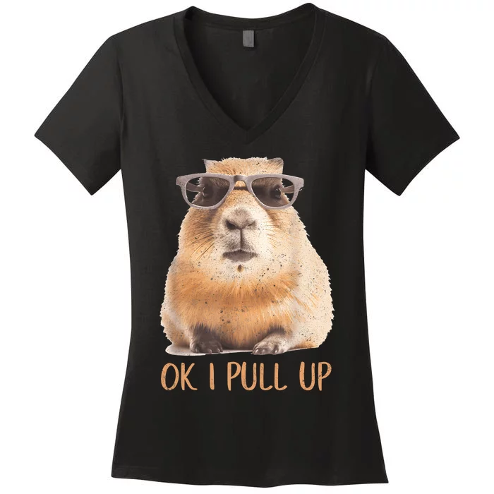 Ok I Pull Up Capybara Women's V-Neck T-Shirt