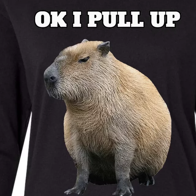 Ok I Pull Up Capybara Womens Cotton Relaxed Long Sleeve T-Shirt