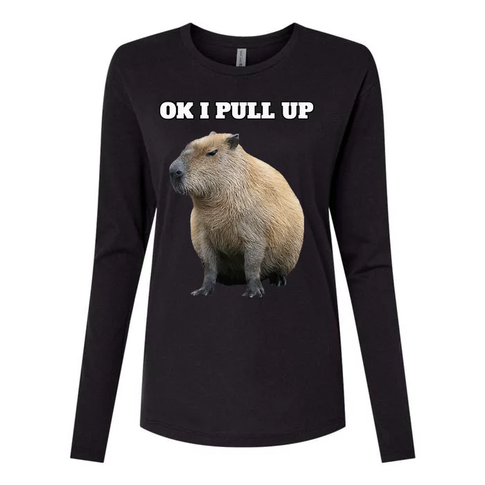 Ok I Pull Up Capybara Womens Cotton Relaxed Long Sleeve T-Shirt