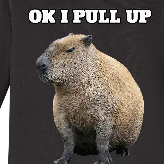 Ok I Pull Up Capybara Baby Long Sleeve Bodysuit