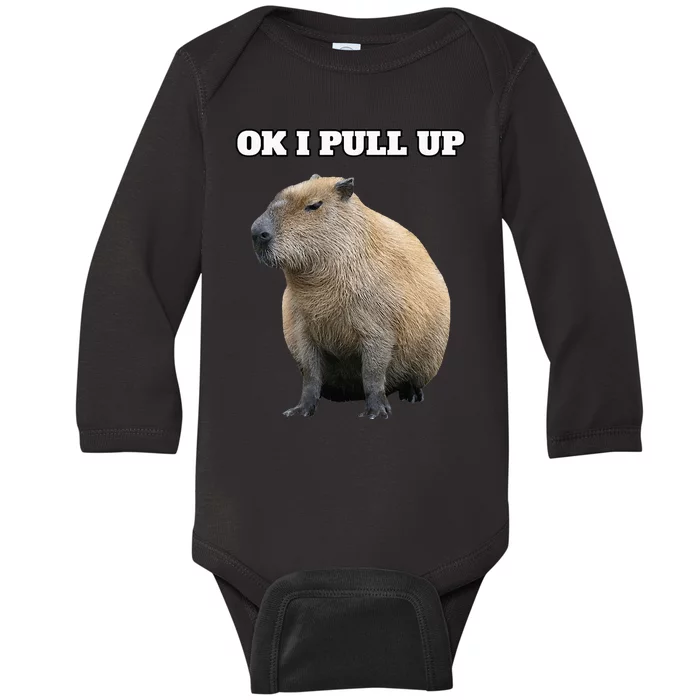 Ok I Pull Up Capybara Baby Long Sleeve Bodysuit